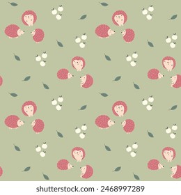 Cute Hedgehog Seamless Pattern, Cartoon animal background vector Illustration.