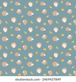 Cute Hedgehog Seamless Pattern, Cartoon animal background vector Illustration.