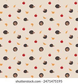 Cute Hedgehog Seamless Pattern, Cartoon animal background vector Illustration.
