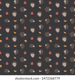 Cute Hedgehog Seamless Pattern, Cartoon animal background vector Illustration.