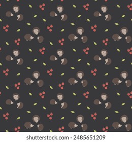 Cute Hedgehog Seamless Pattern, Cartoon animal background vector Illustration.