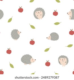 Cute Hedgehog Seamless Pattern, Cartoon animal background vector Illustration.