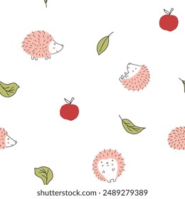 Lindo erizo sin costura patrón, Ilustración vectorial de fondo animal de dibujos animados.