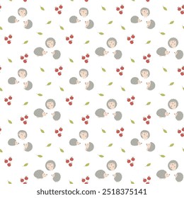 Cute Hedgehog Seamless Pattern, Cartoon animal background vector Illustration.