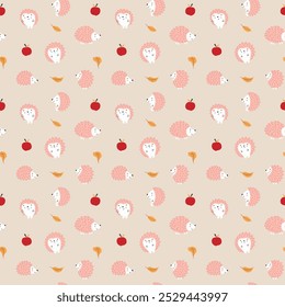 Cute Hedgehog Seamless Pattern, Cartoon animal background vector Illustration.