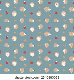 Cute Hedgehog Seamless Pattern, Cartoon animal background vector Illustration.