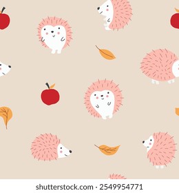 Padrão sem emenda de Hedgehog bonito, vetor de fundo animal de desenhos animados Ilustração.