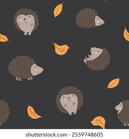 Cute Hedgehog Seamless Pattern, Cartoon animal background vector Illustration.