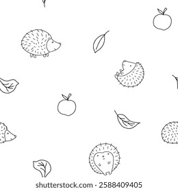 Cute Hedgehog Seamless Pattern, Cartoon animal background vector Illustration.