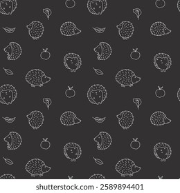 Cute Hedgehog Seamless Pattern, Cartoon animal background vector Illustration.