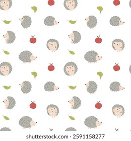 Cute Hedgehog Seamless Pattern, Cartoon animal background vector Illustration.