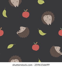 Cute Hedgehog Seamless Pattern, Cartoon animal background vector Illustration.
