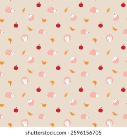 Cute Hedgehog Seamless Pattern, Cartoon animal background vector Illustration.