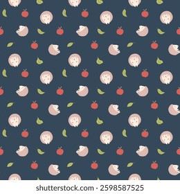 Cute Hedgehog Seamless Pattern, Cartoon animal background vector Illustration.