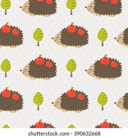 Cute hedgehog seamless pattern. Vector illustration