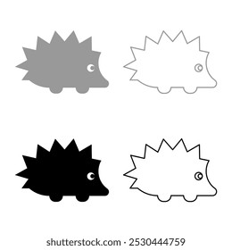 Cute hedgehog set icon grey black color vector illustration image solid fill outline contour line thin flat style