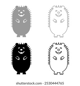 Cute hedgehog set icon grey black color vector illustration image solid fill outline contour line thin flat style