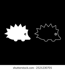 Cute hedgehog set icon white color vector illustration image solid fill outline contour line thin flat style