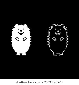 Cute hedgehog set icon white color vector illustration image solid fill outline contour line thin flat style