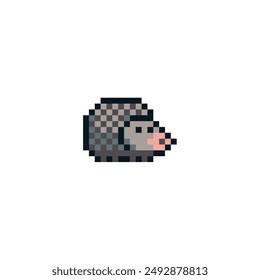 Cute hedgehog in the shape of a square pixel art icon. Element design for stickers, logo, embroidery, mobile app. Isolated vector illustration.