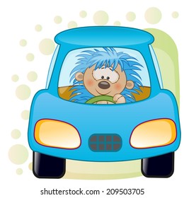 Cute Hedgehog is sitting in a car 