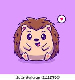 Cute Hedgehog Sitting Cartoon Vector Icon Illustration. Animal Nature Icon Concept Isolated Premium Vector. Flat Cartoon Style