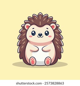 Cute Hedgehog Sitting Cartoon Vector Icon Illustration. Animal Nature Icon Concept Isolated Premium Vector. Flat Cartoon Style