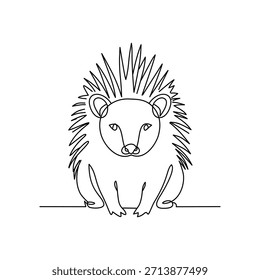 Cute Hedgehog Sitting Front View. Animal Sketch. Line drawing. Line art. Illustration