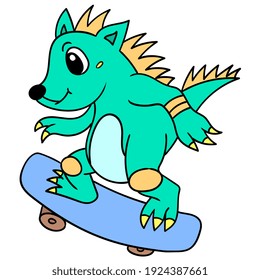 a cute hedgehog skating on a cool style, vector illustration art. doodle icon image kawaii.