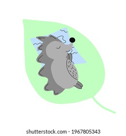 Cute hedgehog sleep on pillow, vector illustration
