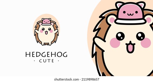 Cute Hedgehog Spikes Rodent Prickly Mascot Cartoon Illustration Vector Logo Design