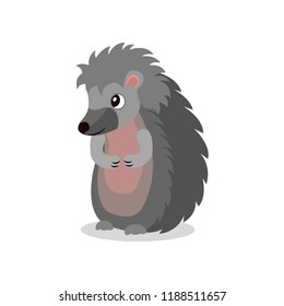 Cute hedgehog standing on two legs, sweet animal cartoon character vector Illustration on a white background