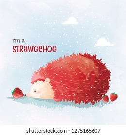 Cute Hedgehog and Strawberry