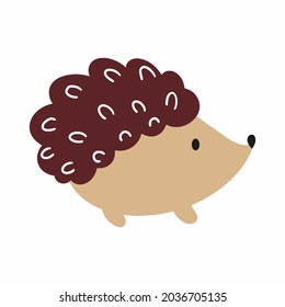 Cute hedgehog in style of doodle. Vector sticker with forest animal. Cartoon illustration for children books and printing on clothes.