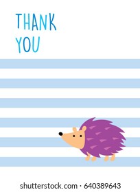 cute hedgehog thank you card. cute porcupine appreciation card graphic vector.