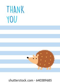 cute hedgehog thank you card. cute porcupine appreciation card graphic vector.