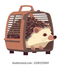 Cute hedgehog trapped in container bag icon isolated