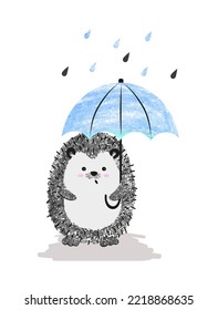 Cute hedgehog with umbrella. Vector cartoon illustration.