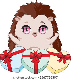 Cute Hedgehog With Valentine Gifts Vector