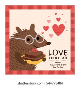 Cute hedgehog Valentines day card. vector illustration.