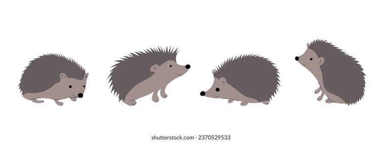 Corte hedgehog en varias poses. Ilustración vectorial aislada en fondo blanco