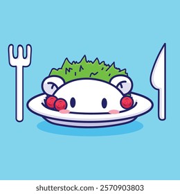 cute hedgehog Vector cartoon camouflage in food. Animal isolated flat design for Icon