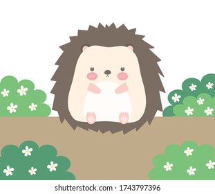 Cute hedgehog vector in the garden.