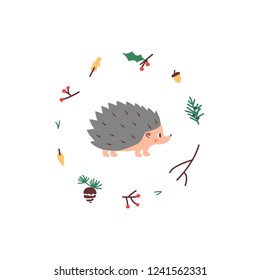 Cute Hedgehog. Vector illustrtion. Minimalistic design, children s picture. Print for clothes, dishes etc