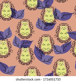 Cute Hedgehog Vector Pattern Seamless