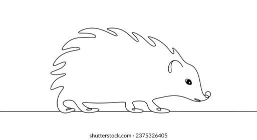 Un lindo erizo camina por el suelo. Día Internacional del Hedgehog. Un dibujo de línea para diferentes usos. Ilustración vectorial.