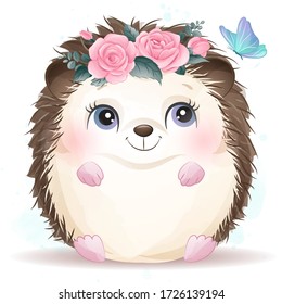 Cute hedgehog with watercolor effect