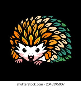 Cute hedgehog zentangle arts isolated on black background