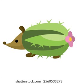 Cute hedgehog-cactus vector illustration isolated on white background.	