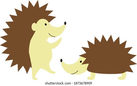 Cute hedgehogs. Childish illustration. Vector animal on white background.